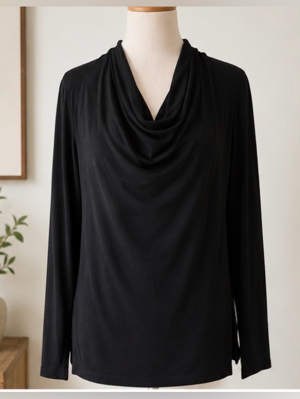 🆕 [A Ruby] Black Draped Cowl Neck Long Sleeve Top Multi Size Soft Knit Blouse